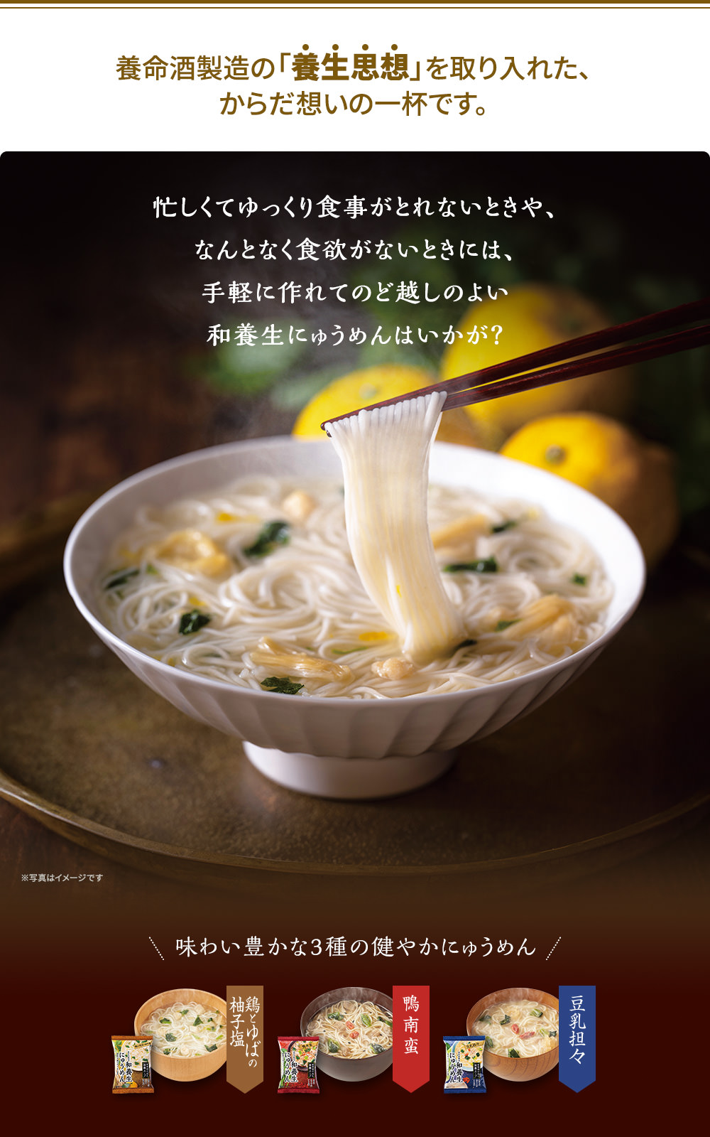 養命酒製造の「養生思想」を取り入れた、からだ想いのにゅうめんです。